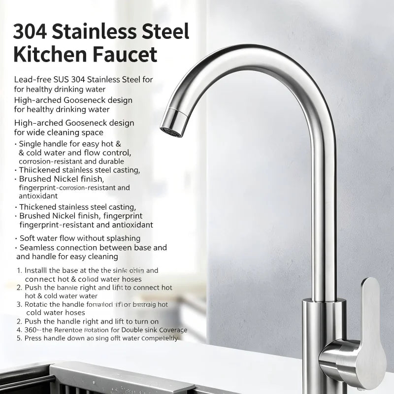 Punch-Free Black Nickel Bathroom Sink Faucet 360 Rotatable