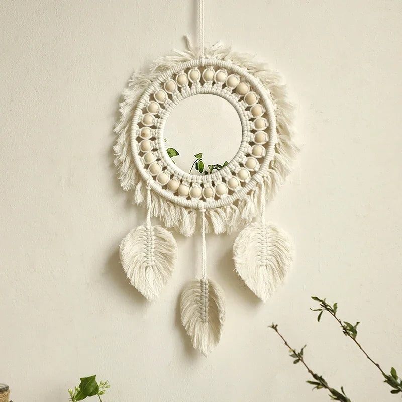 Boho Decorative Mirrors Macrame Round Mirror Aesthetic Room