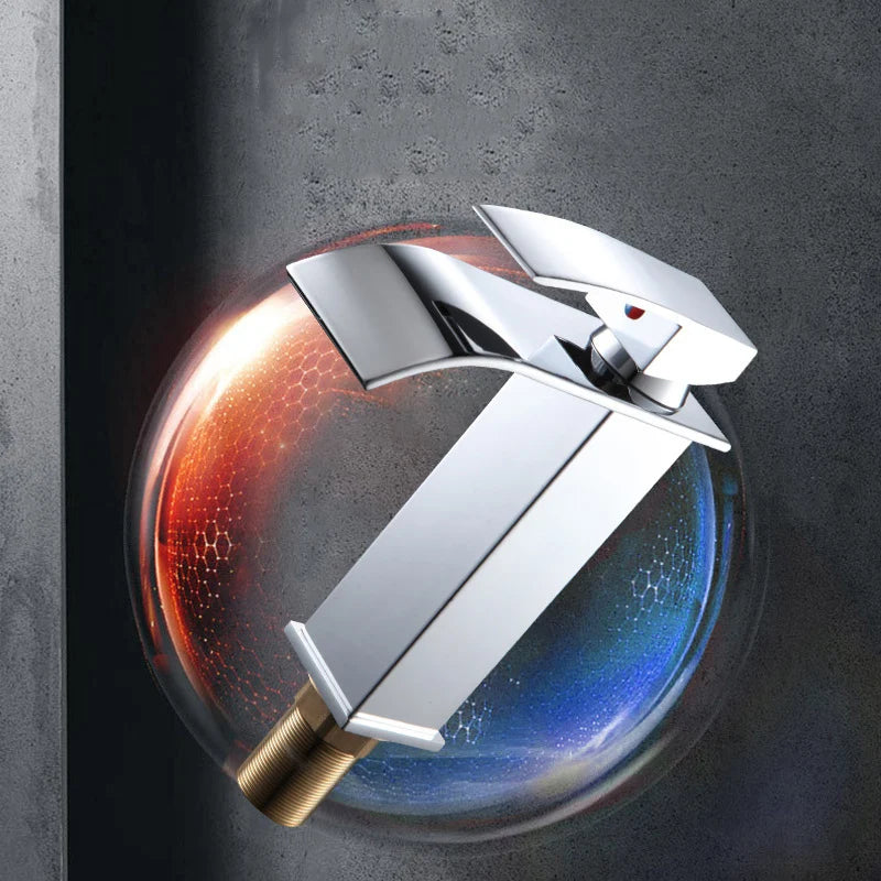 Splash-Proof Dual Control Countertop Waterfall Faucet Bathroom