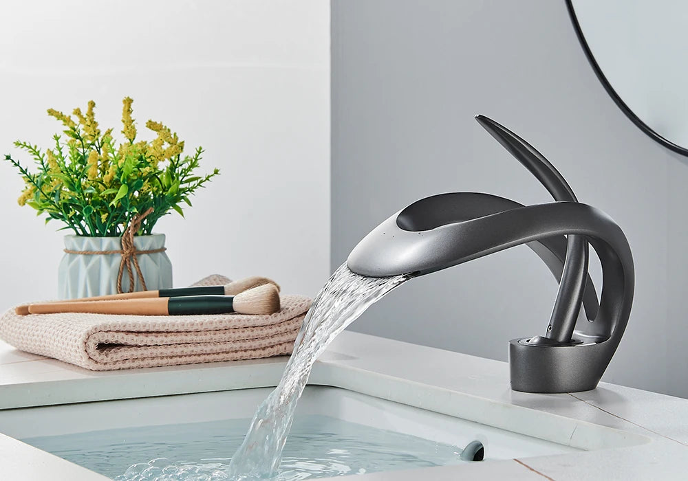 Rozin Luxury Black Basin Faucet Grey Bathroom Waterfall
