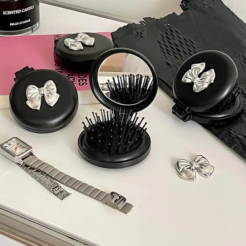 Travel Cute Folding Massage Comb Makeup Mirror Plastic