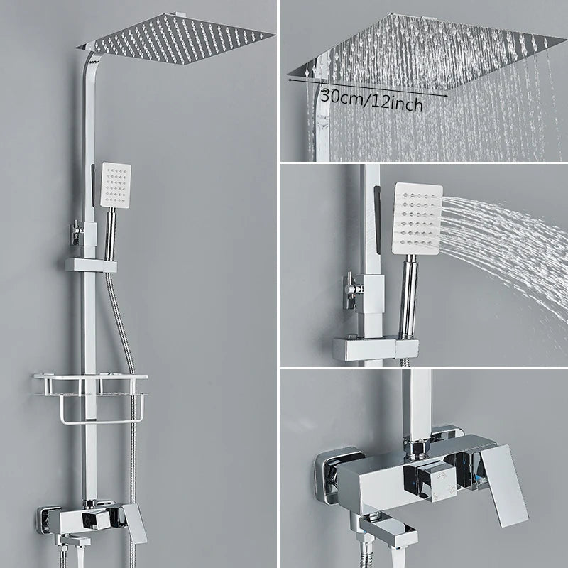 3/4-Way Shower Faucet Rainfall Shower Cold Water Mixer
