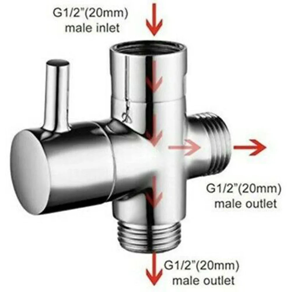 Way Brass Diverter Valve T-Adapter Converter Chrome Shower
