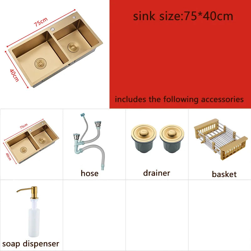 Gold Sink Above Counter Double Bowl Goldn Basket