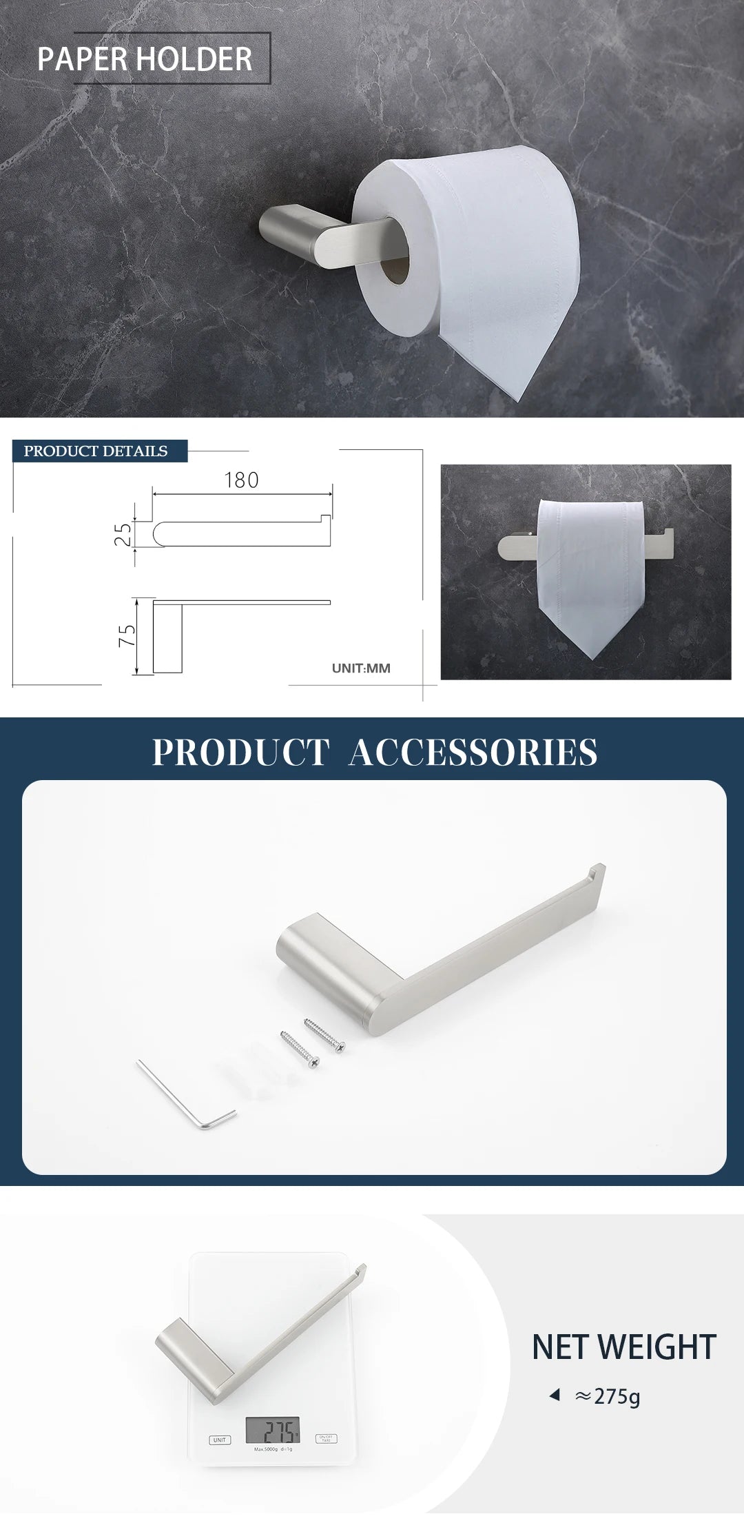 Bathroom Hardware Stainless Steel Bathroom Wall Mounted Towel