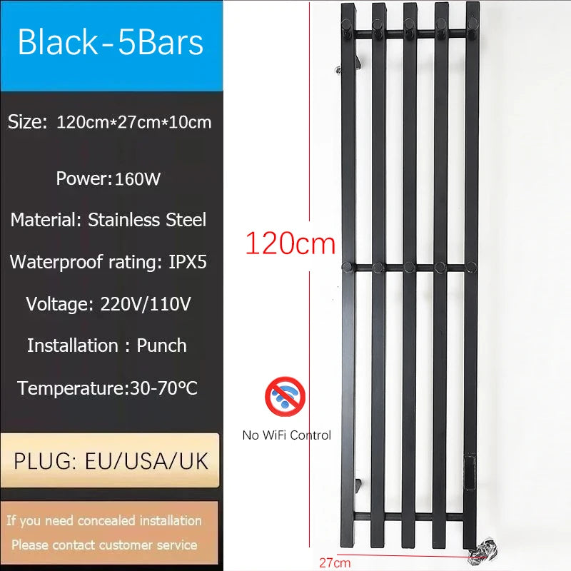 Oxg 3-Bar Electric Heated Towel Rack Timer Wall