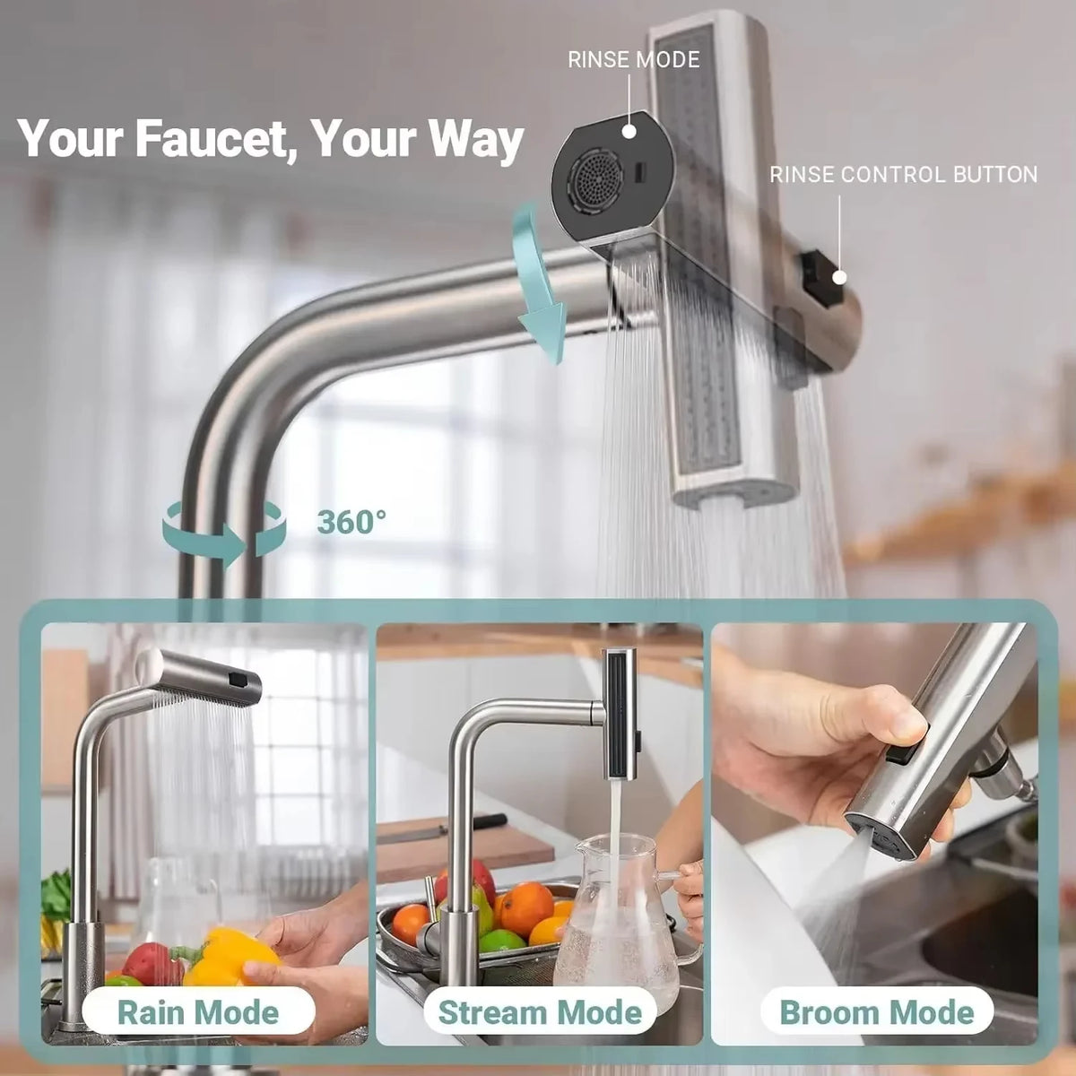 Pull-Out Flying Rain Waterfall Faucet Cold Faucet 304