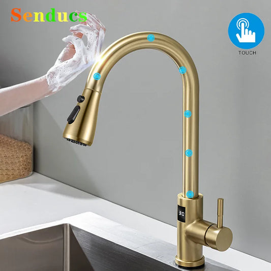 Sensor Touch Digital Sink Faucet Pull Down Sprayer