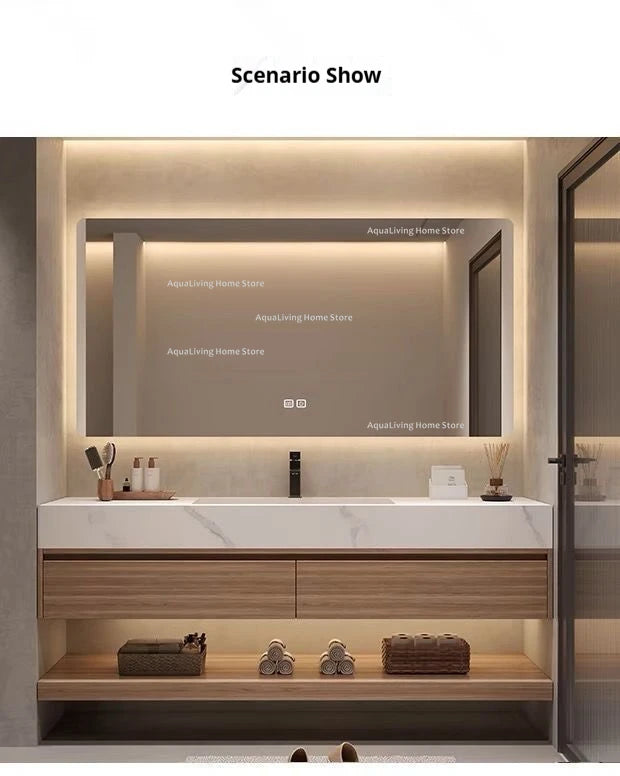 Luxury Rock Plate Bathroom Cabinets Intelligent Mirror Wash