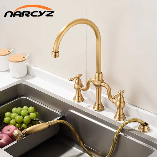 Vintage Bridge Antique Faucet Basin Solid Brass Double-Handle