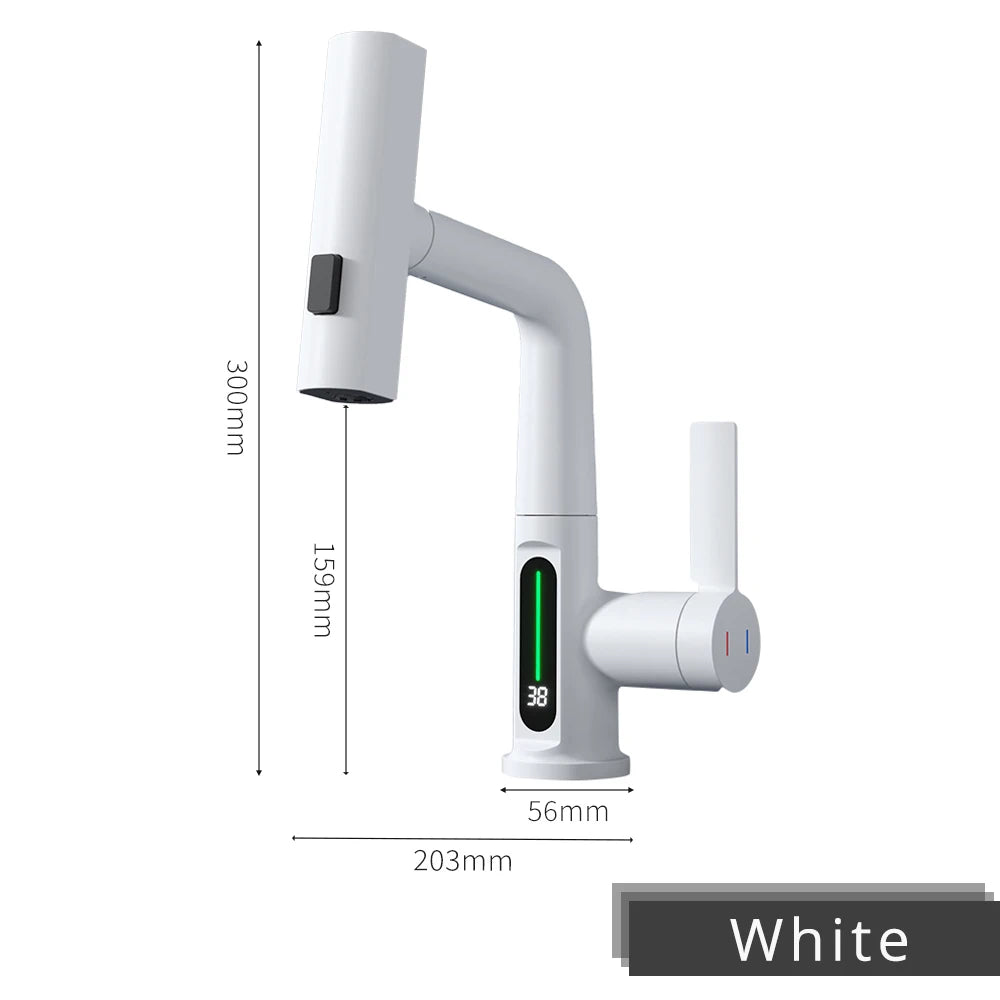 Brushed Gold Basin Faucet Lifting Pull Down Digital