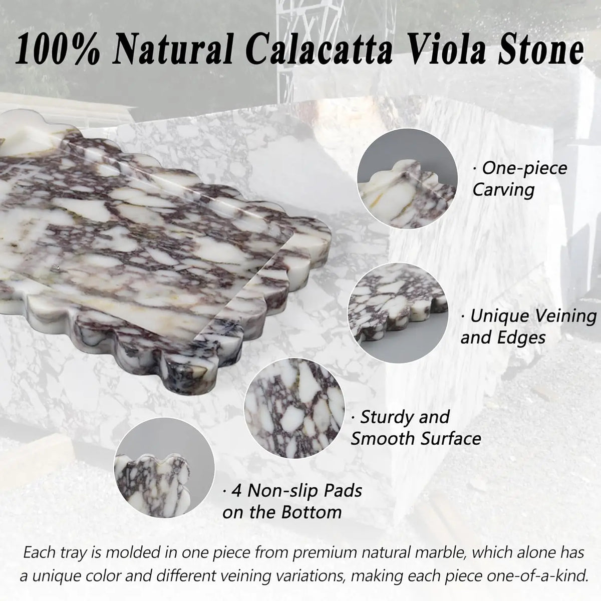 Calacatta Viola Scalloped Marble Tray Natural Marble Stone
