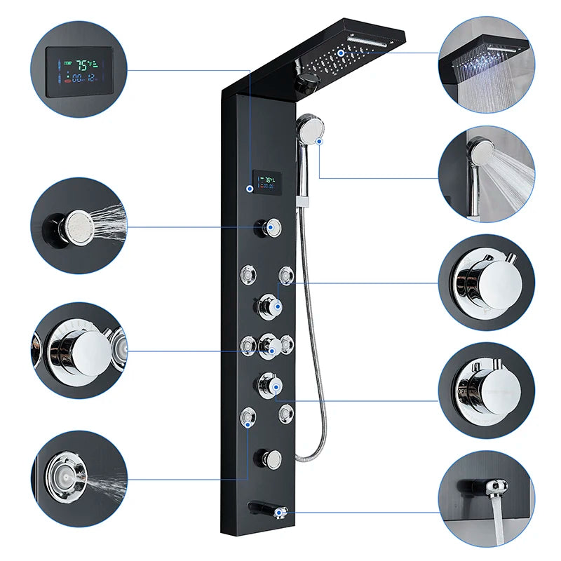 Led Shower Panel Digital Display Shower Faucet System