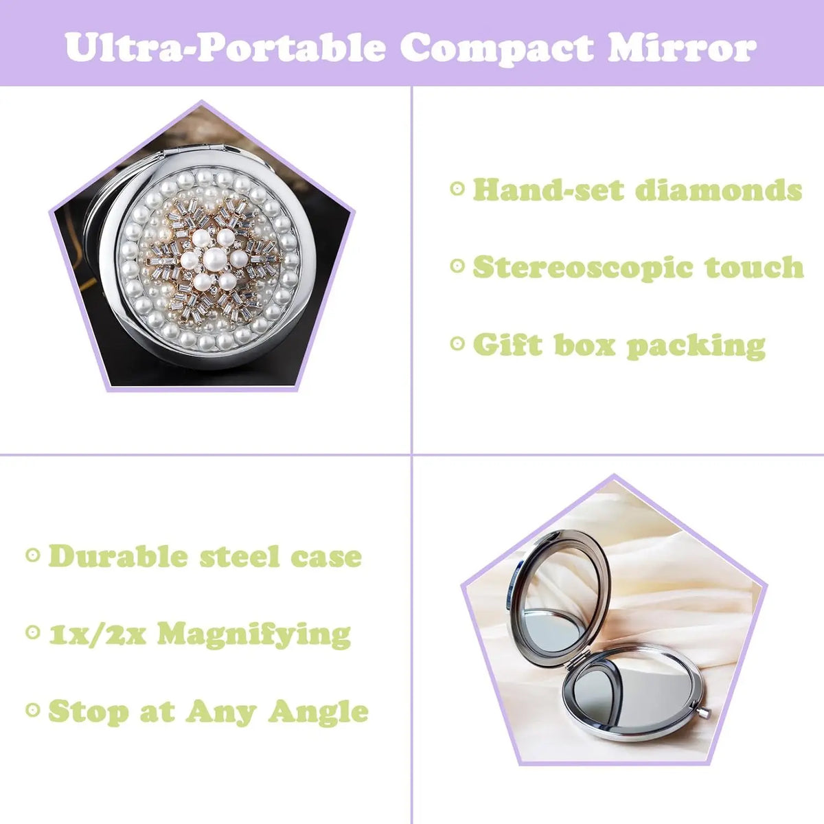 Compact Mirror 1x/2x Magnification Pocket Mirror Women 3inch