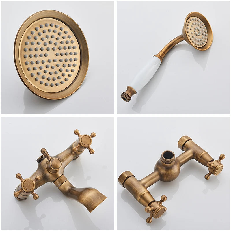 Quyanre Antique Brass Shower Faucets Wall Mount Rainfall