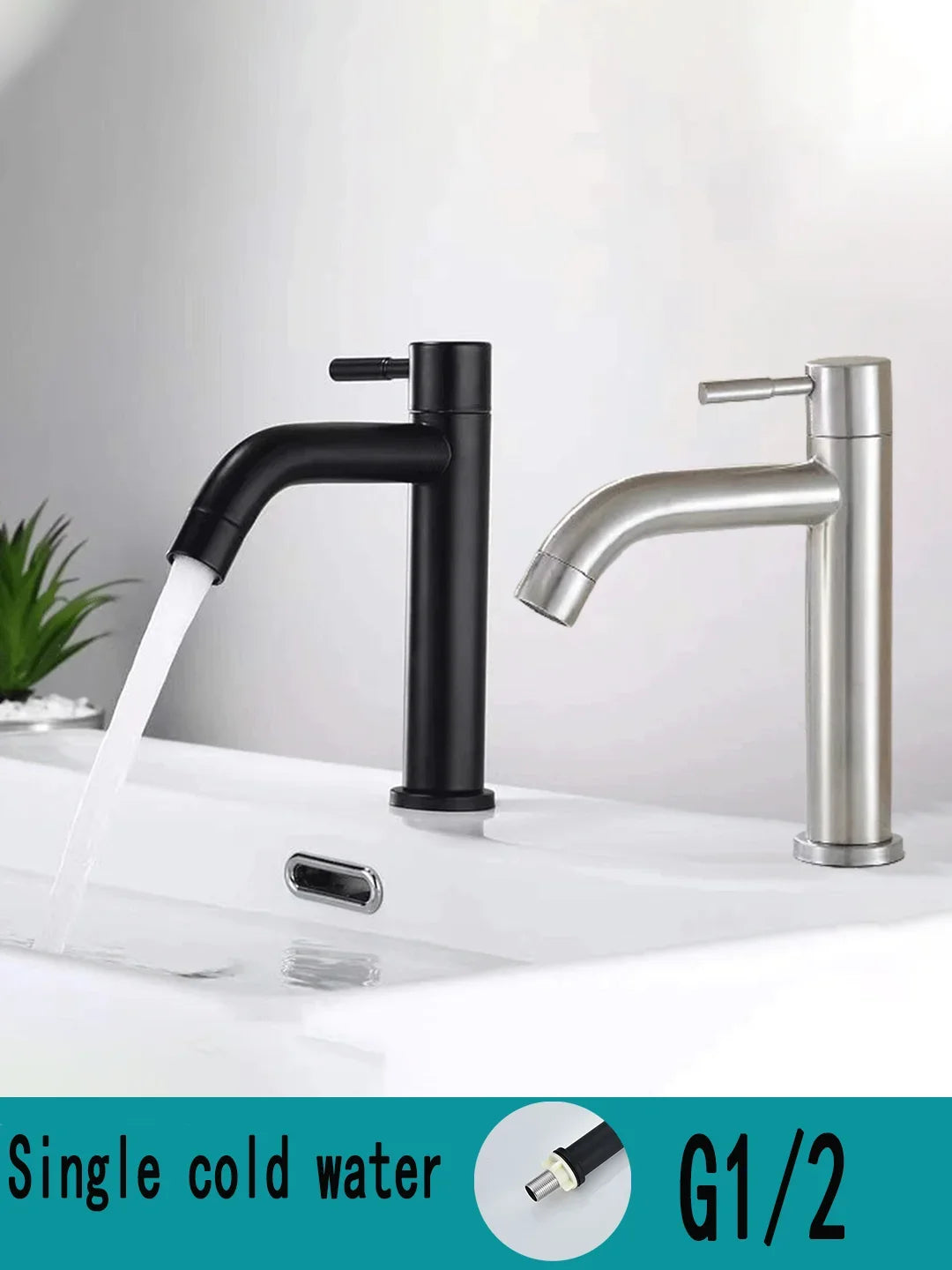 G1/2 Cold Basin Faucet Stainless Steel Bathroom Sink