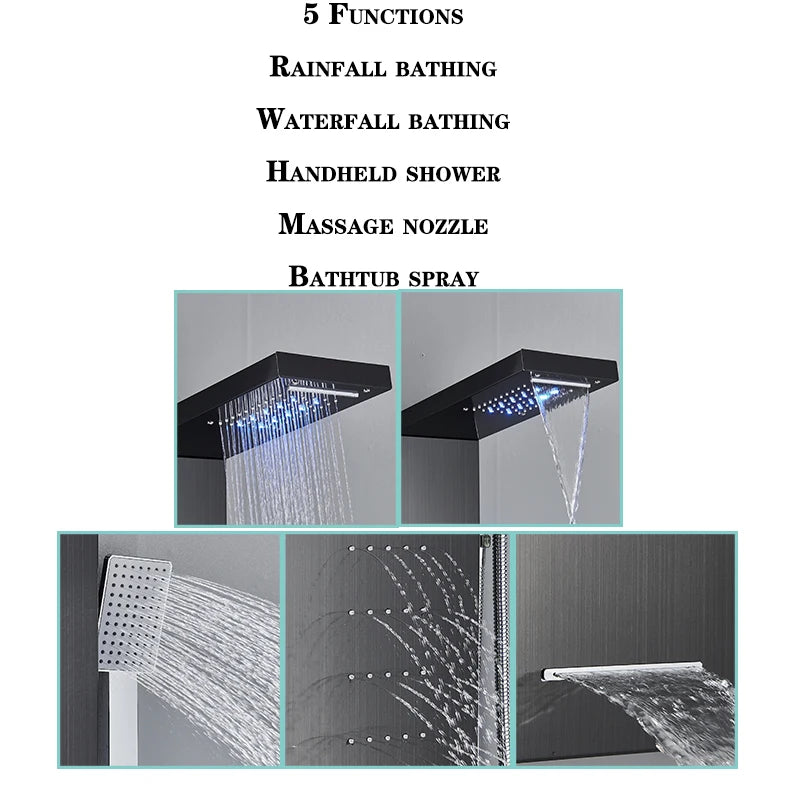 Bathroom Led Light Rain Waterfall Shower Panel Faucet