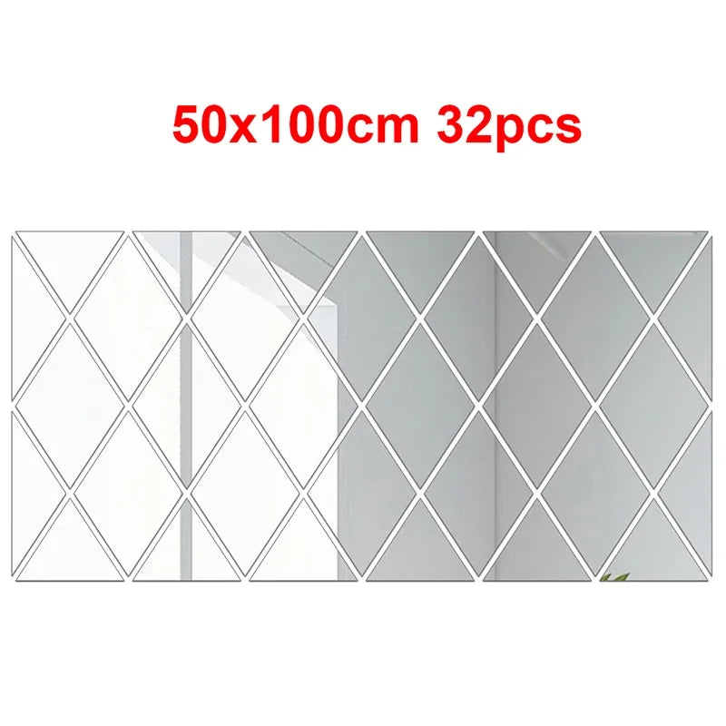 3d Mirror Stickers Acrylic Triangles Self-Adhesive Diamonds Diy