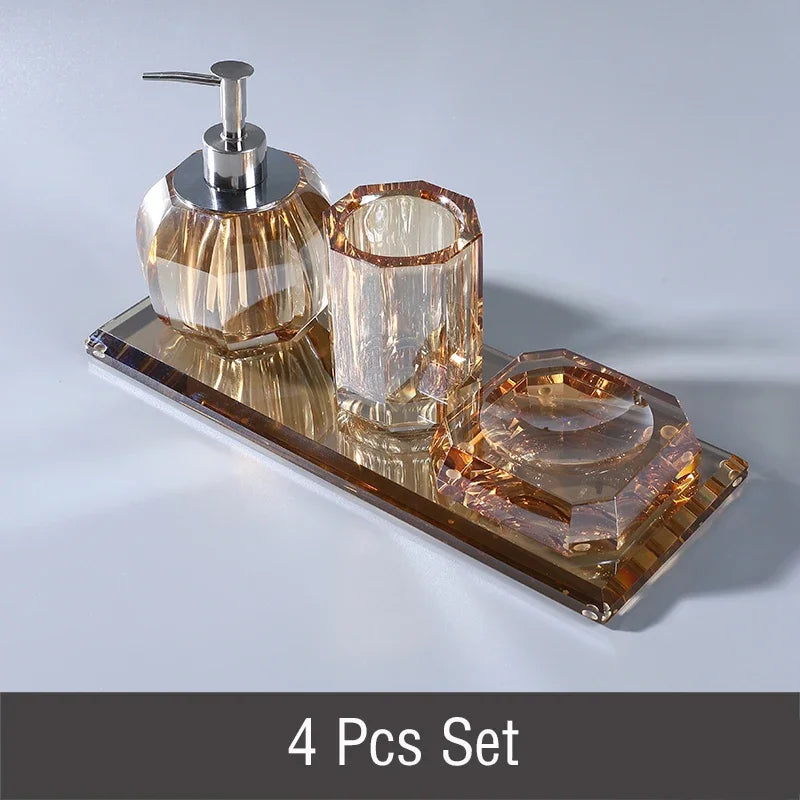Light Luxury Crystal Glass Bathroom Lotion Bottle Transparent
