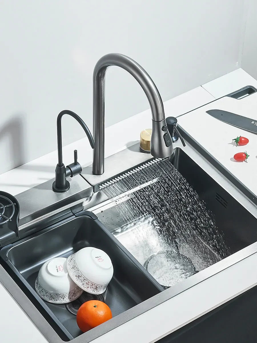 304 Stainless Steel Waterfall Sink Large Slot Integrated