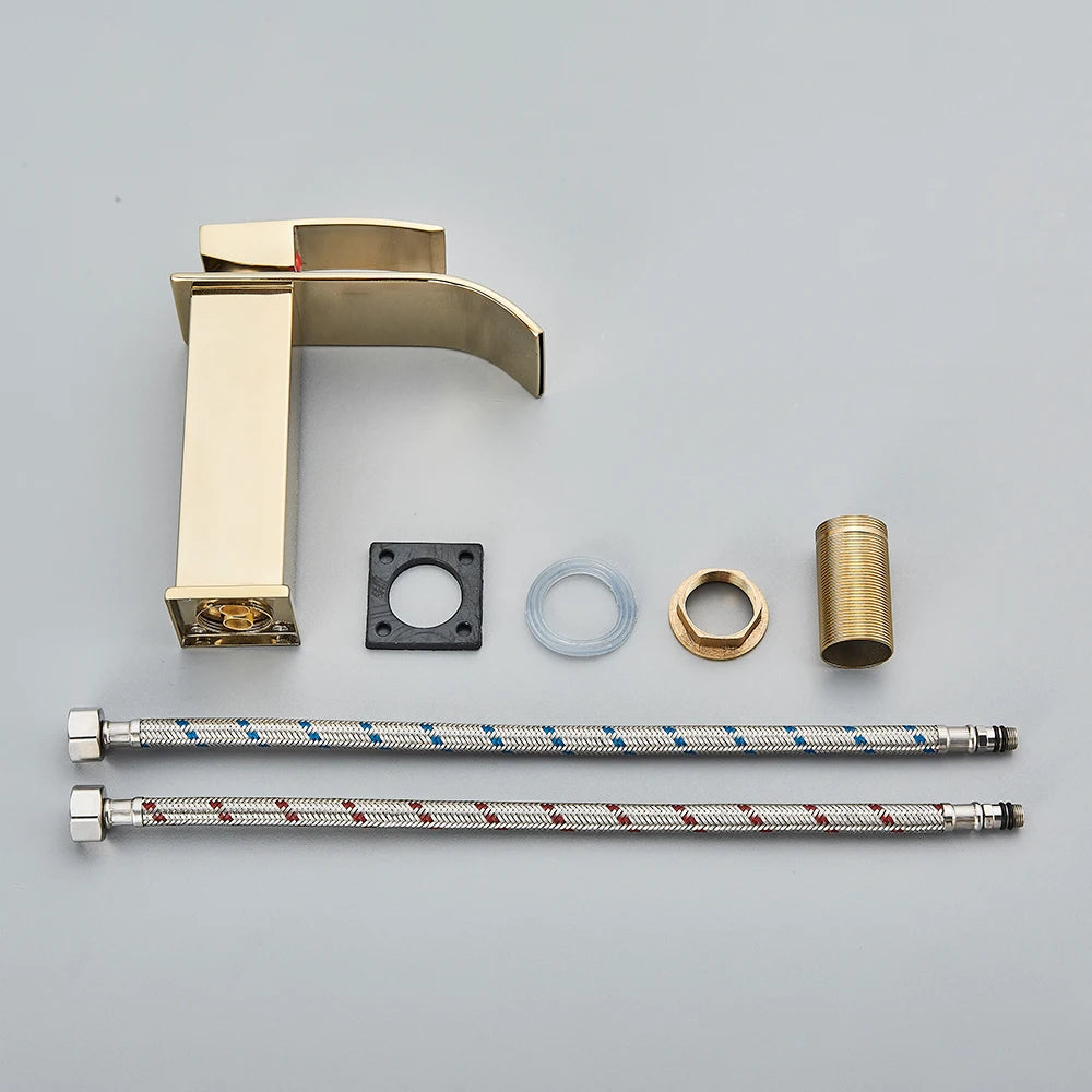 Brushed Gold Basin Sink Faucet Waterfall Outlet Vanity