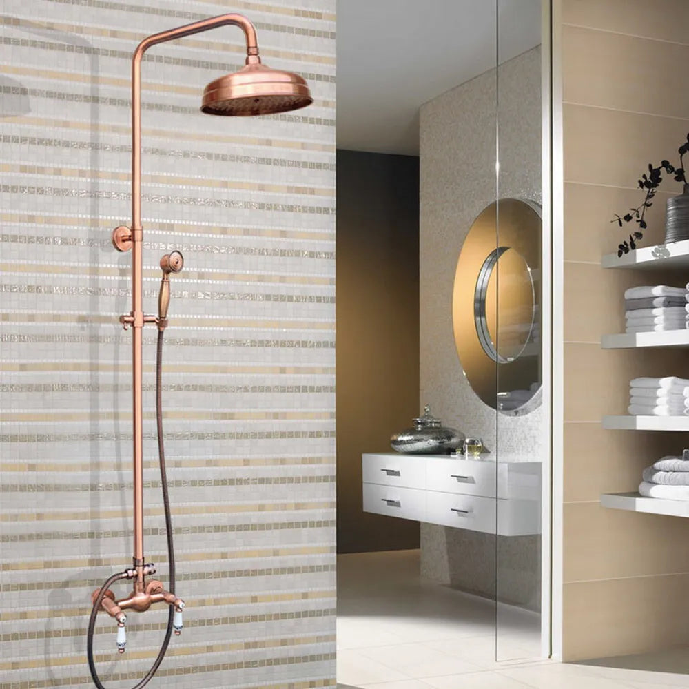 Antique Red Copper Brass Dual Ceramic Handles Bathroom