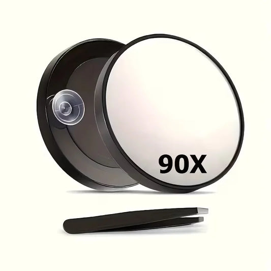 90x Magnifying Makeup Mirror Dual Suction Cups Tweezers