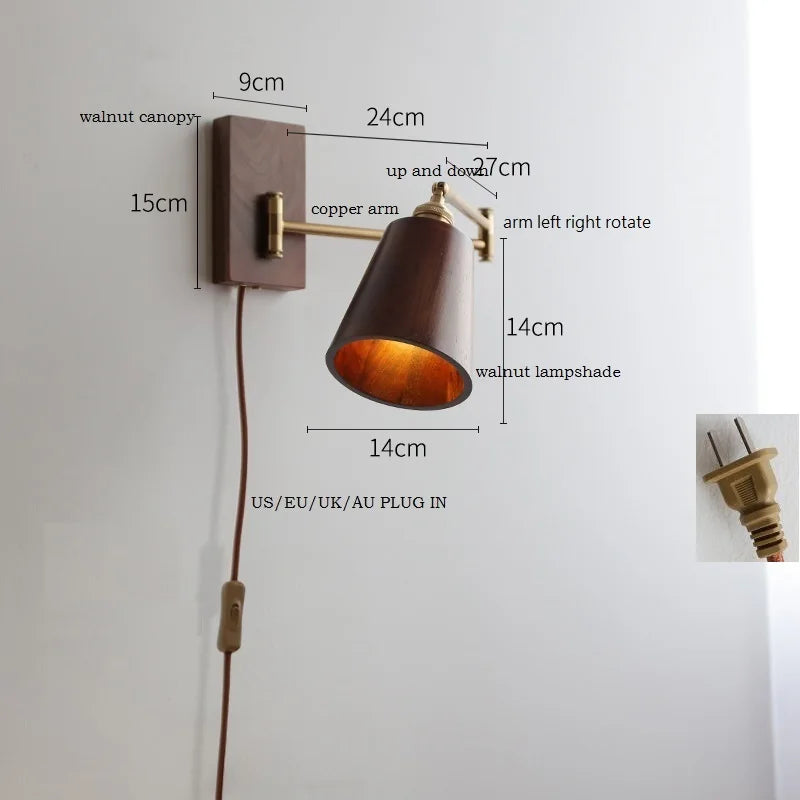 Iwhd Walnut Ash Wood Led Wall Lamp Sconce