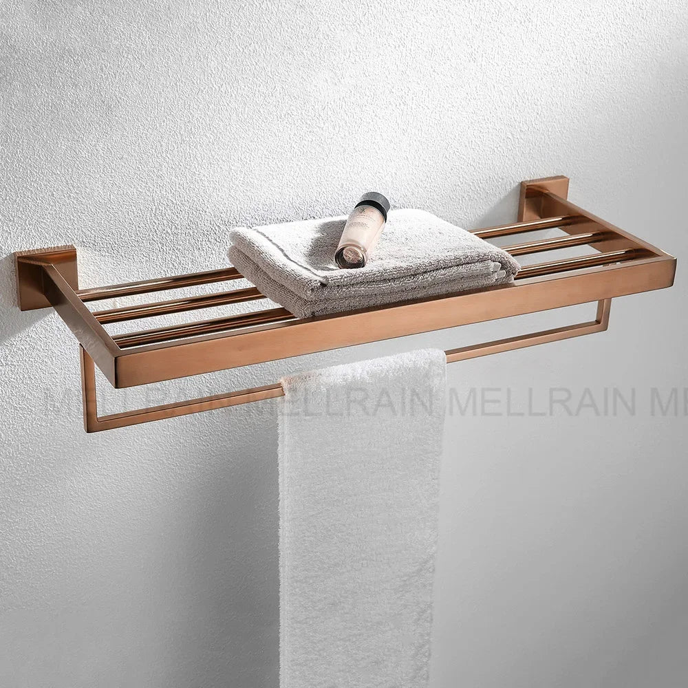 Brushed Rose Gold Towel Rack Robe Hook Bathroom