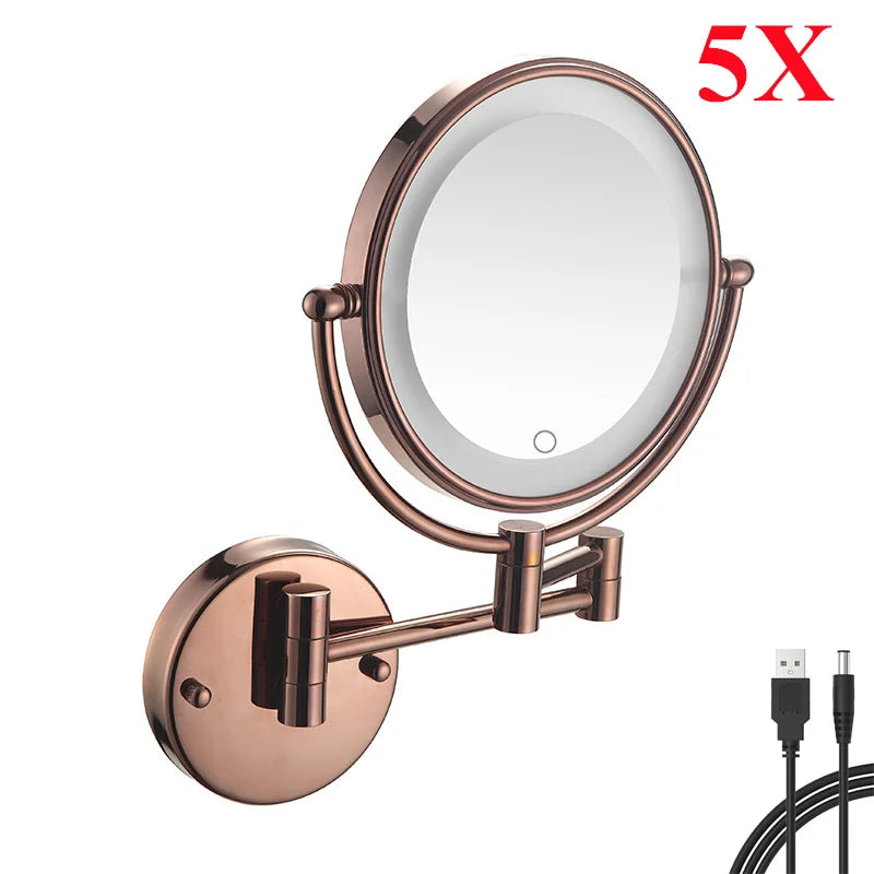 Charger Touch Led Folding Bathroom Mirrors 5x Magnifying