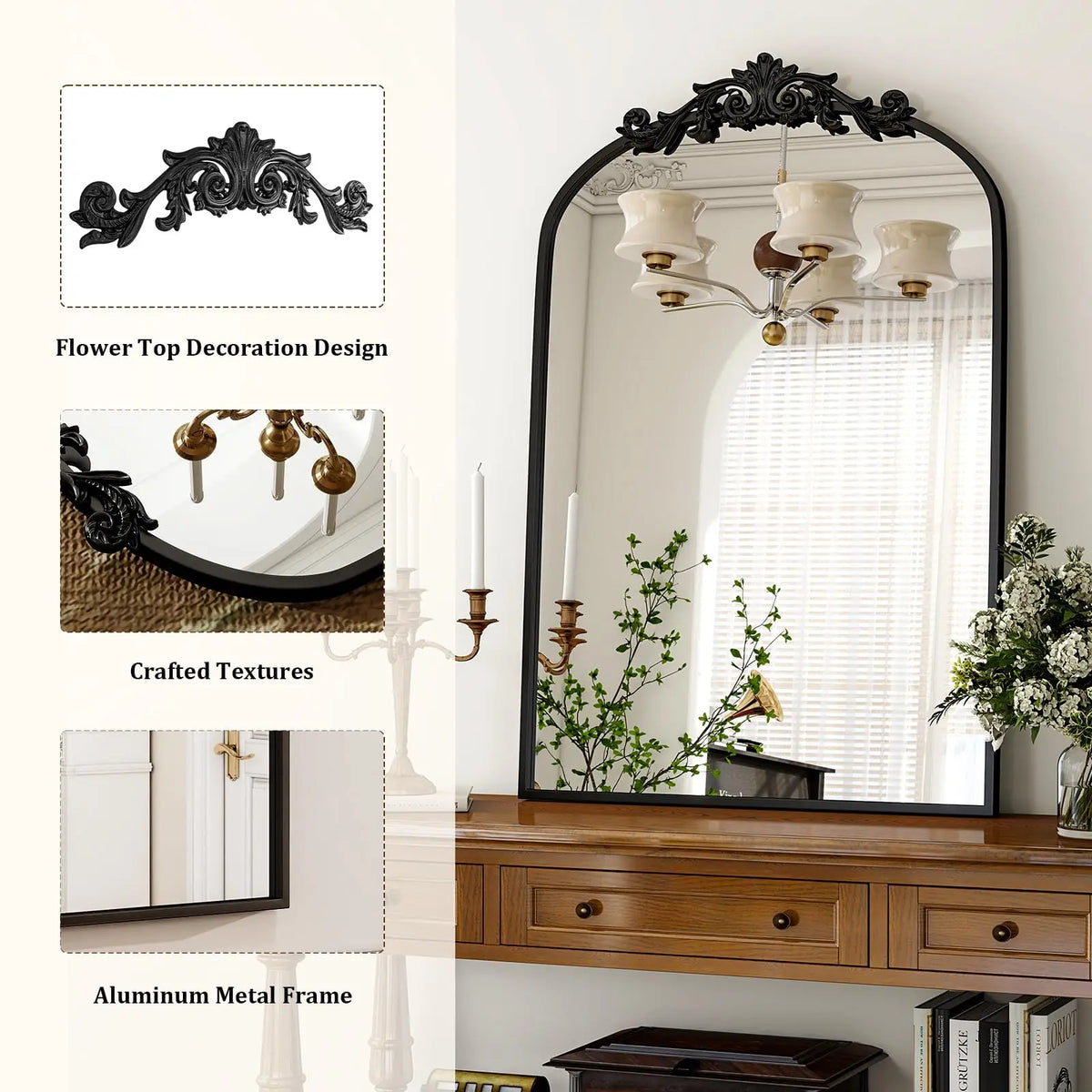 Beautypeak Vanity Wall Mirror Decorative Vintage Arch Bathroom