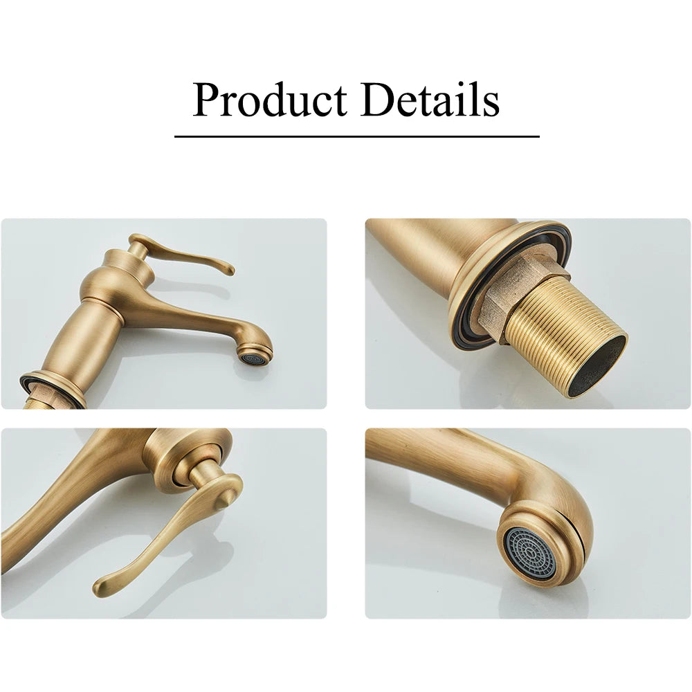 Luxurious Antique Bathroom Basin Faucet Brass Deck Mounted