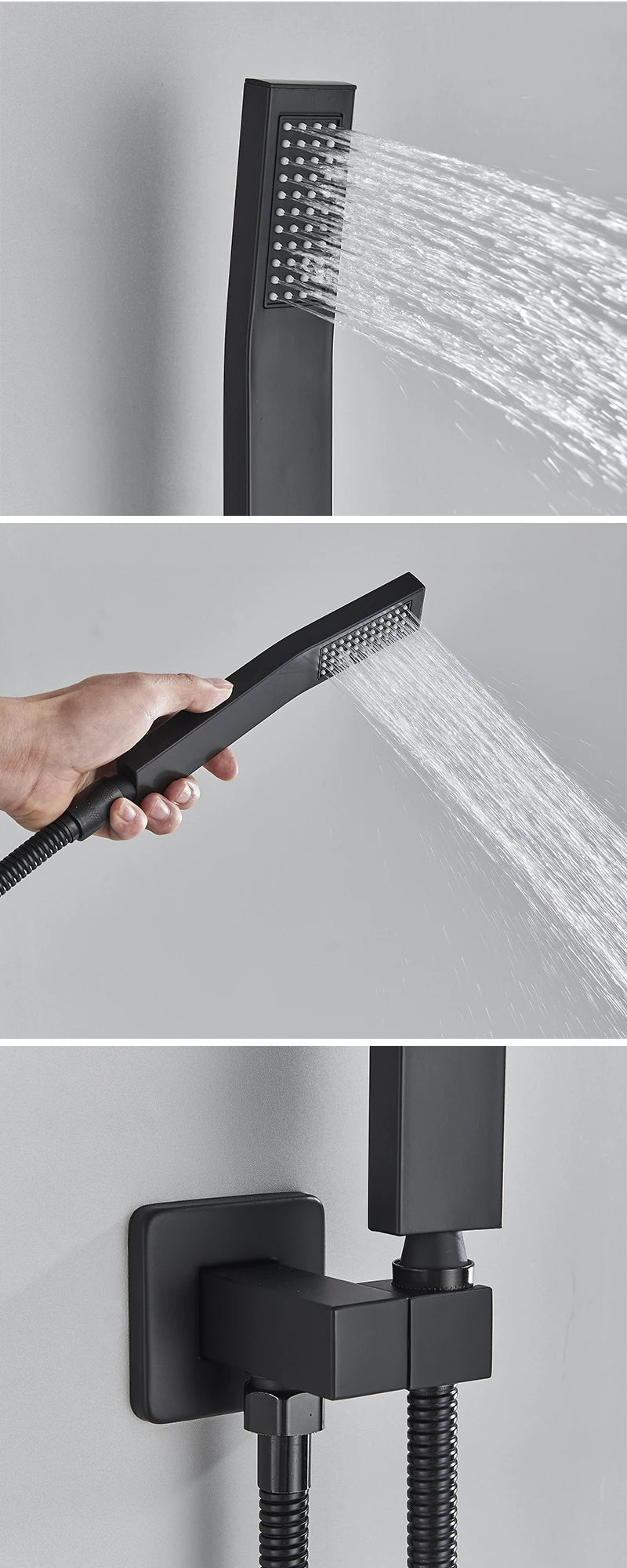 Matte Black Rainfall Shower Faucets Rain Waterfall Concealed