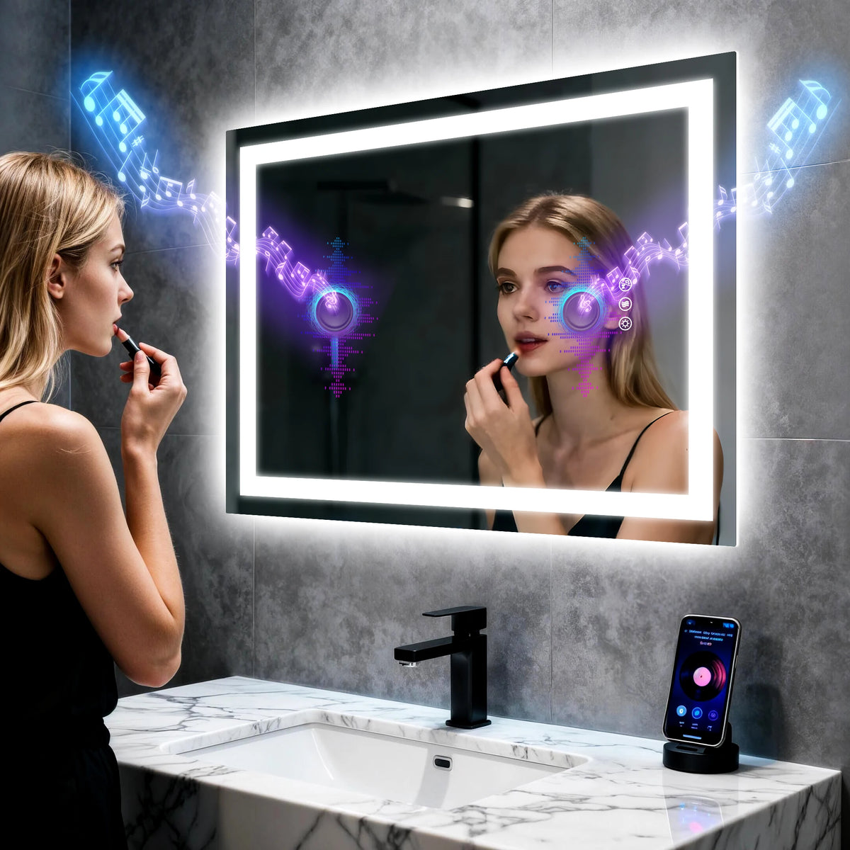 Led Bathroom Mirror Tempered Glass Mirror Bluetooth Colors