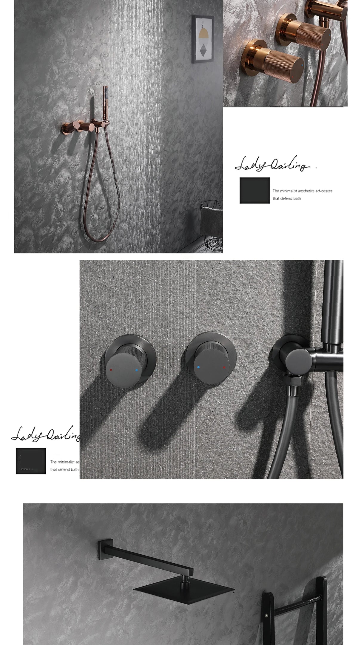Modern Brass 2-Function Shower System Wall-Embedded Chrome Finish