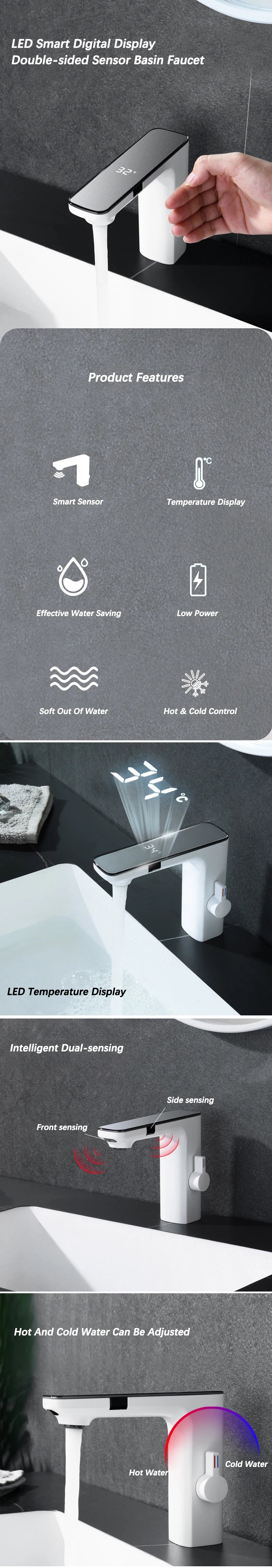 Smart Display Bathroom Basin Faucet Touchless Cold Water