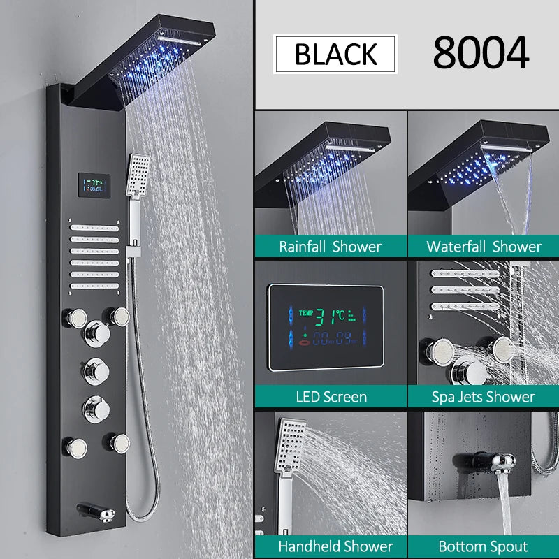 Led Shower Panel Tower System Rain Waterfall Shower