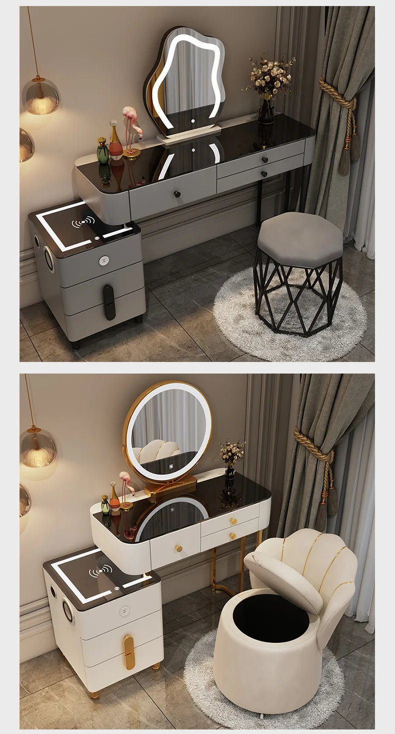 Nordic Glass Luxury Dressing Table Smart Wireless Charging