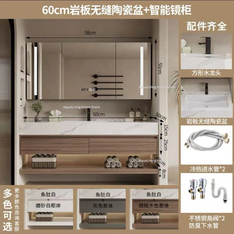 Luxury Rock Plate Bathroom Cabinets Intelligent Mirror Wash
