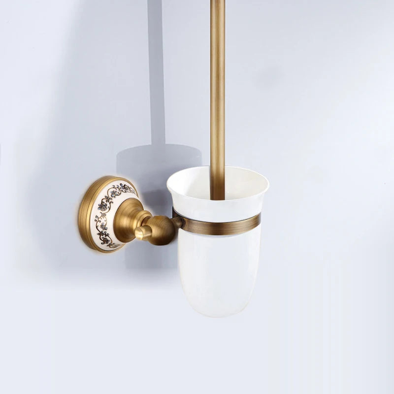 Antique Brushed Solid Brass Bathroom Sets European Porcelain