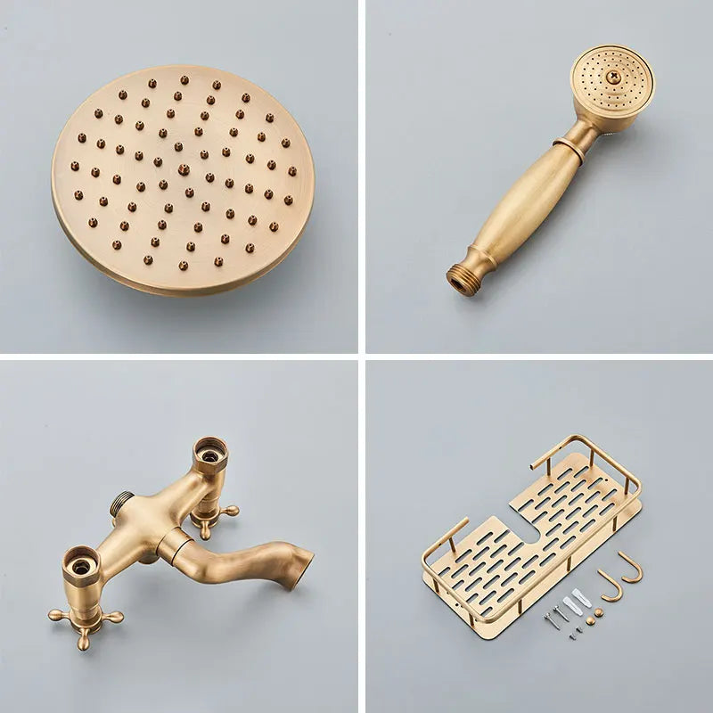 Antique Brass Shower Faucet Inch Rainfall Shower Head