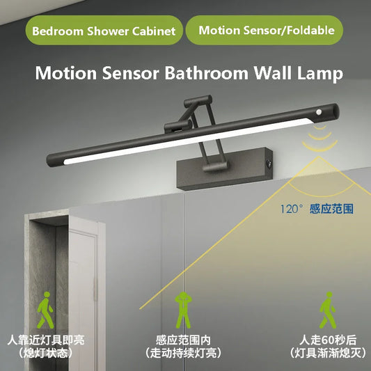 Motion Sensor Foldable Bathroom Mirror Wall Lamp Shower