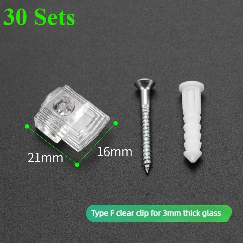 30 Sets Plastic Glass Retainer Clips Mirror Holder