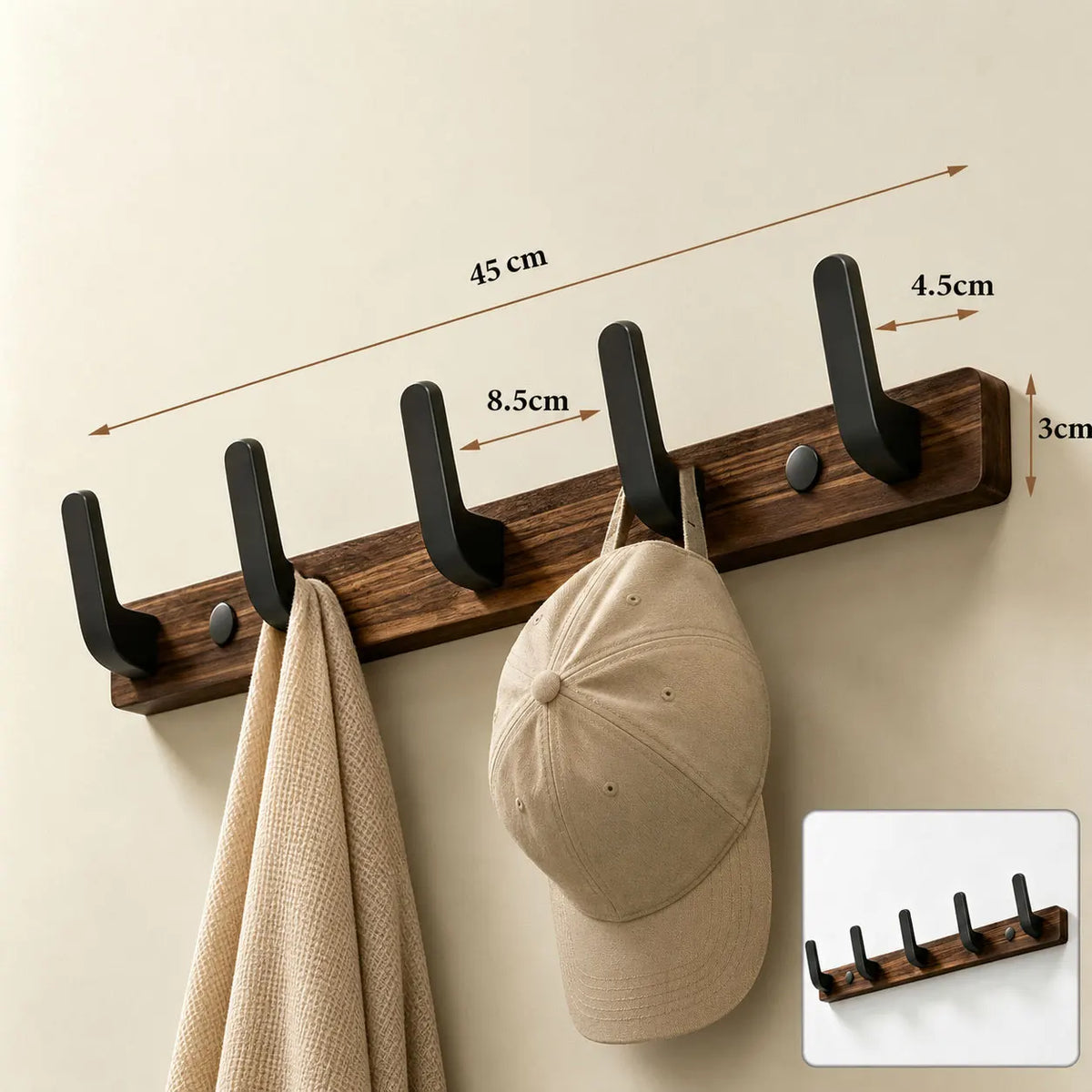 Walnut Wood Bathroom Wall Mounted Towel Rack Shelf
