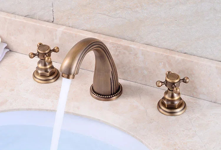Basin Faucets 3pcs Antique Brass Classic Bathroom Sink