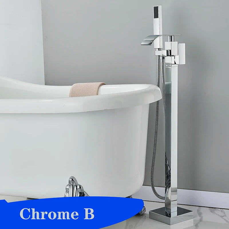 Matte Black Square Bathtub Shower Faucets Floor Standing