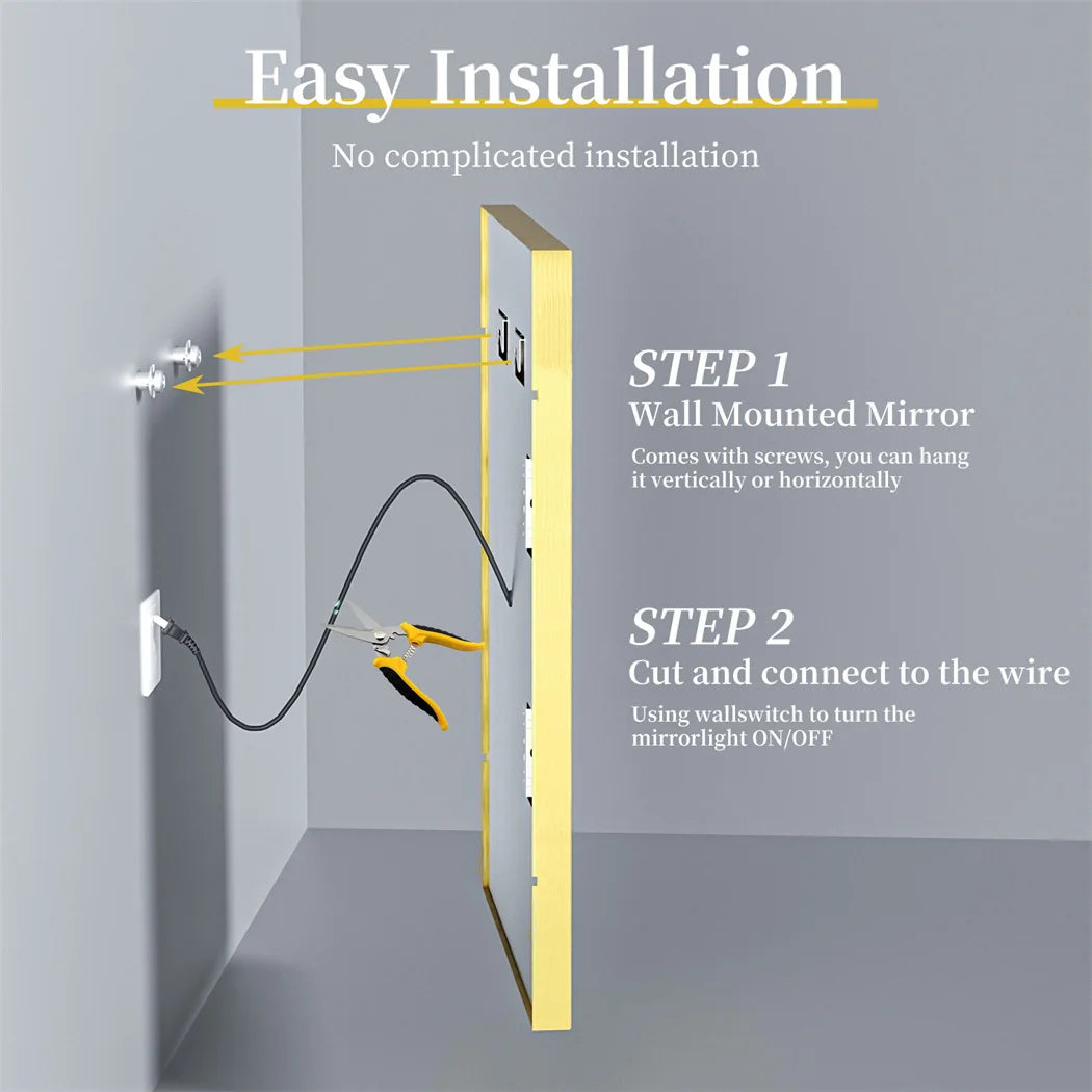 Luvodi Illuminated Bathroom Mirror Gold Frame Wall Mounted