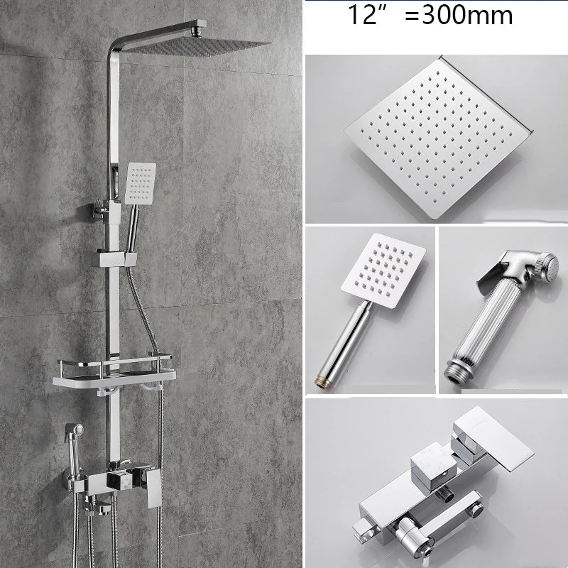 Sinlaku Rainfall Bathroom Shower Faucet Rack Shelf Bathtub