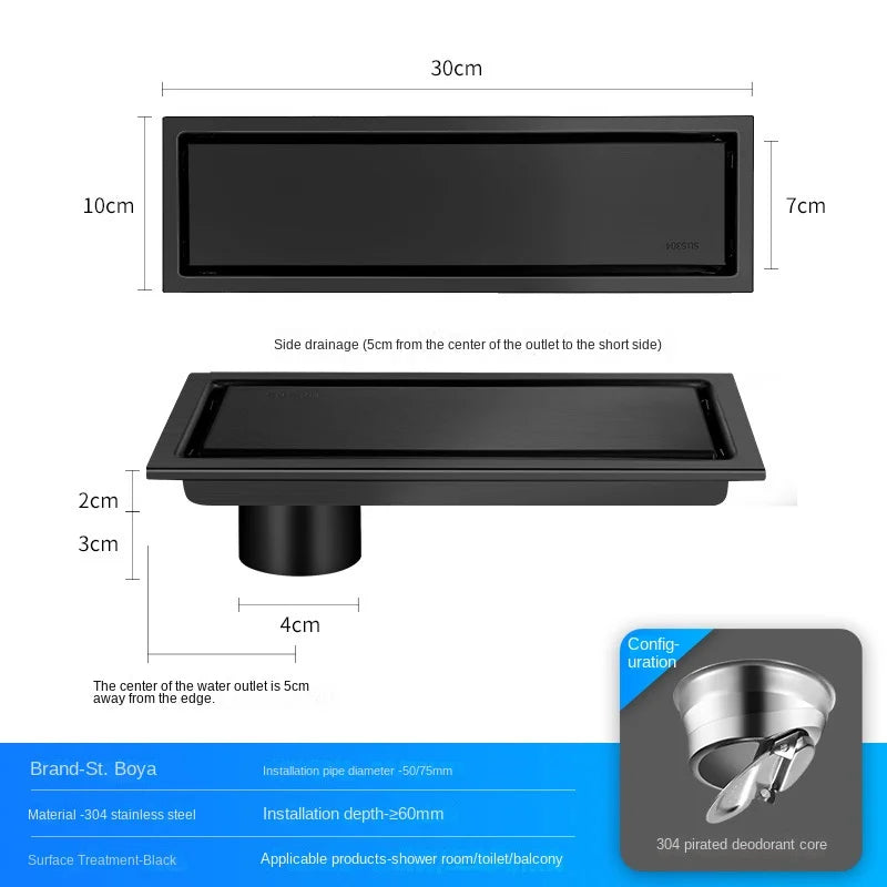 Invisible Tile Floor Drain Brshed Gold Black 304