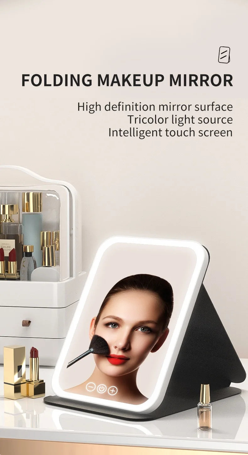 Led Lighted Makeup Mirror Foldable Rechargeable - Compact